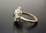 2.8ct Engagement Ring Round Cut Green Emerald Vintage Halo 14k White Gold Finish