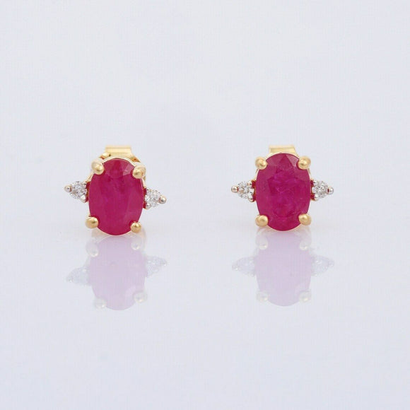 1.45ct Stud Earrings Oval Cut Pink Ruby Minimalist 14k Yellow Gold Finish