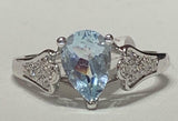 3ct Pear Cut Blue Aquamarine Solitaire Cluster Accent Ring 14k White Gold Finish