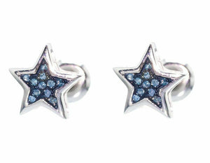 0.2ct Round Cut Blue Sapphire Star Design Stud Earrings 14k White Gold Finish