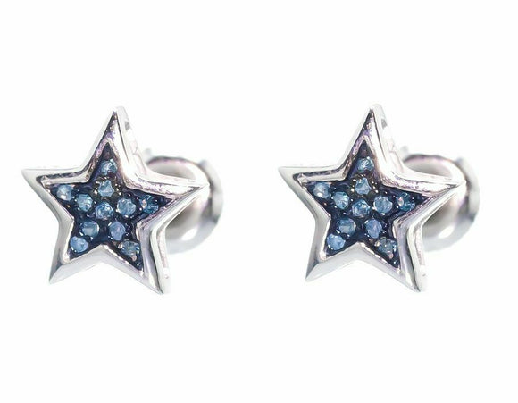 0.2ct Round Cut Blue Sapphire Star Design Stud Earrings 14k White Gold Finish