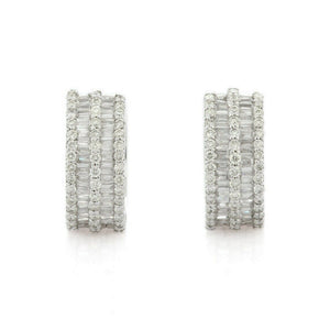 2.7ct Huggies Earrings Baguette Cut Diamond Wide Cluster 14k White Gold Finish