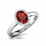 1Ct Oval Cut Red Garnet Diamond Halo Women Engagement Ring 14K White Gold Finish