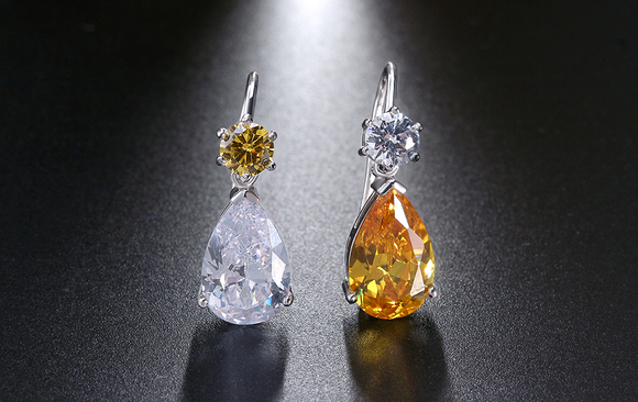 2ct Pear Cut Yellow Citrine Elegant Teardrop Drop Earrings 14k White Gold Finish