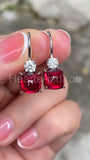 0.7ct Cushion Simulated Pink Ruby Leverback Drop Earrings 14k White Gold Plated