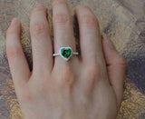 1.75ct Engagement Ring Heart Cut Green Emerald Halo 14k White Gold Finish