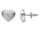 0.25ct Round Cut  Diamond Puffed Heart Stud Earrings Women 14k White Gold Finish