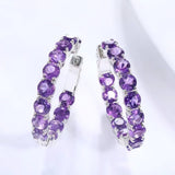 1.5ct Round Simulated Amethyst Inside-Out Hoop Earrings 14k White Gold Plated