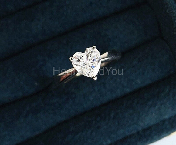 0.6ct Heart Simulated Diamond Solitaire Engagement Ring 14k White Gold Plated