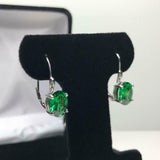 1ct Drop Earrings Oval Cut Green Emerald Solitaire LeverBack 14k White Gold Over