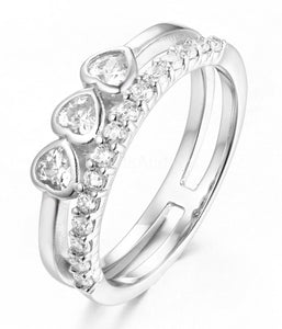 1.3ct Heart Simulated Diamond Double Bands Engagement Ring 14k White Gold Plated