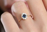 1.5ct Round Cut Blue Sapphire Diamond Halo Engagement Ring 14k YellowGold Finish