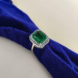 2.4ct Engagement Ring Green Emerald Cut Halo Solitaire 14k White Gold Finish