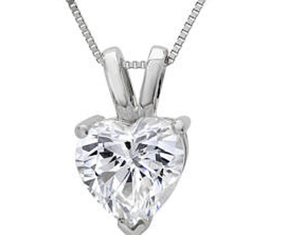 1.5ct Heart Cut VVS1D Diamond Solitaire Pendant 14k White Gold Finish NO CHAIN