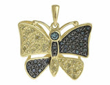 0.45ct Round Cut Blue Sapphire Pendant Butterfly 14k Yellow Gold Finish NO CHAIN