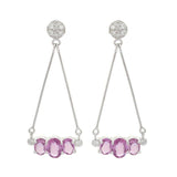 2ct Drop Earrings Oval Cut Pink Sapphire Dangling 14k White Gold Finish