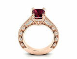 2.3ct Emerald Cut Red Garnet Milgrain Vintage Inspired Ring 14k Rose Gold Finish