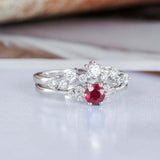 1.6ct Round Cut Pink Ruby Bridal Set Band Engagement Ring 14k White Gold Finish