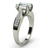 1.3ct Emerald Cut Diamond Accent Solitaire Engagement Ring 14k White Gold Finish