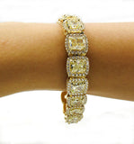 20Ct Radiant Yellow Sapphire Gatsby Halo Tennis Bracelet 14K Yellow Gold Finish