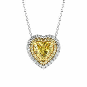 2ct Heart Cut Yellow Sapphire Double Halo Pendant with Chain 14k Dual Gold Over