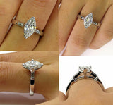 2Ct Marquise Baguette Accent Diamond Trilogy Engagement Ring 14K White Gold Over