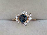 2ct Engagement Ring Round Cut London Blue Topaz Cluster 14k Yellow Gold Finish