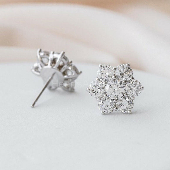 2.5ct Round Cut Moissanite Floral Push Back Stud Earrings 14k White Gold Plated