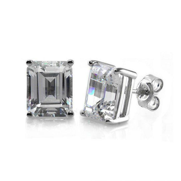 2Ct Emerald Cut Diamond Sparkling Solitaire Stud Earrings 14K White Gold Finish