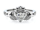 2.5ct Heart Cut Diamond Solitaire Engagement Claddagh Ring 14K White Gold Finish