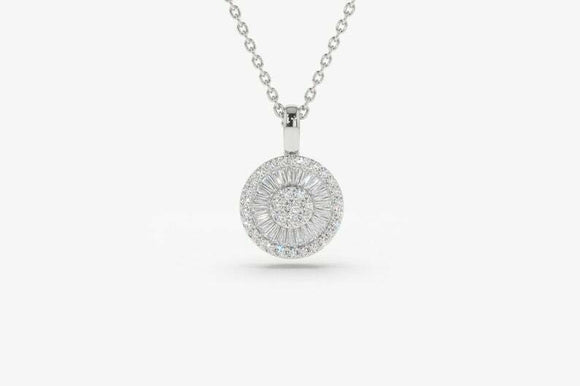 1.5ct Diamond Pendant with Chain Round Cut Disc Channel Set 14k White Gold Over