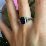 1.4ct Engagement Ring Oval Cut Blue Sapphire Vintage Inspired 14k WhiteGold Over