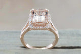 2.3ct Cushion Cut Morganite Engagement Ring Halo Split Shank 14k RoseGold Finish