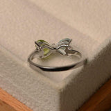 1.2ct Engagement Ring Heart Cut Peridot & Aquamarine Bow Knot 14k WhiteGold Over