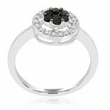 1.2ct Round Cut Black Diamond Engagement Ring Halo Floral 14k White Gold Finish