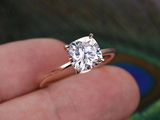 1.5ct Cushion Cut Diamond Engagement Ring 14k Rose Gold Finish Solitaire Wedding