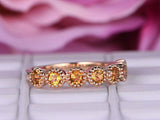 2ct Round Cut Yellow Citrine Engagement Ring Milgrain Promise 14k Rose Gold Over