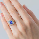 2.3ct Cushion Cut Blue Sapphire Engagement Ring Diamond Halo 14k YellowGold Over