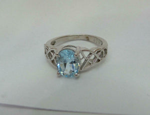 2ct Oval Cut Blue Aquamarine Irish Trinity Solitaire Ring 14k White Gold Finish