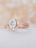 1.5ct Oval Diamond Engagement Ring Curved Bridal Wedding Set 14k Rose Gold Over