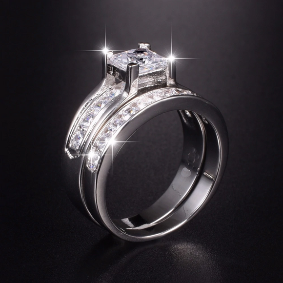 3ct Princess Diamond Engagement Ring 14k White Gold Finish Solitaire Bridal Set