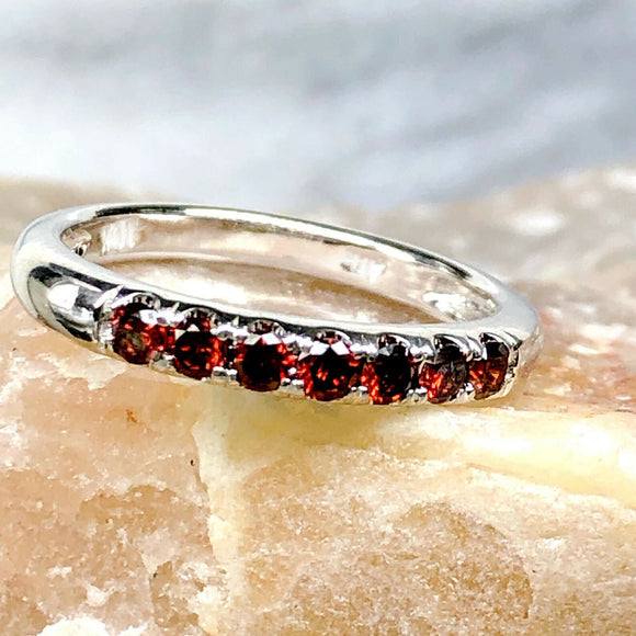 0.3ct Round Cut Garnet Wedding Band Stackable Half Eternity 14k White Gold Over