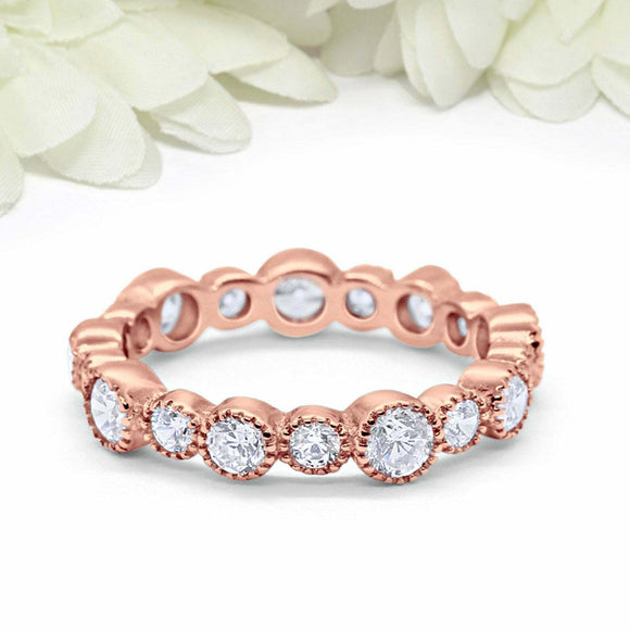 2ct Round Cut Diamond Wedding Band Full Eternity Stackable 14k Rose Gold Finish