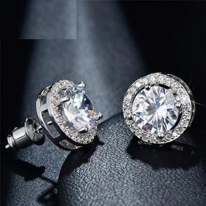 2.1ct Round Cut VVS1D Diamond Halo Solitaire Stud Earrings 18k White Gold Finish