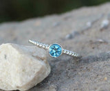 0.7ct Engagement Ring Round Cut Blue Topaz Twist Solitaire 14k White Gold Finish