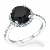 2ct Round Cut Black Diamond Halo Solitaire Engagement Ring 14k White Gold Finish