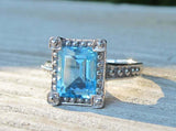 2ct Emerald Blue Aquamarine Engagement Ring Vintage Solitaire 14k WhiteGold Over