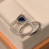 2ct Engagement Ring Heart Cut Blue Sapphire Halo Bridal Set 14k White Gold Over