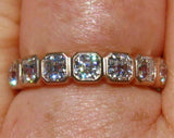 Bezel Set Half Eternity Wedding Band 2ct Asscher Cut Diamond 14k RoseGold Finish