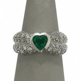 3Ct Heart Cut Green Emerald Diamond Cluster Engagement Ring 14K White Gold Over